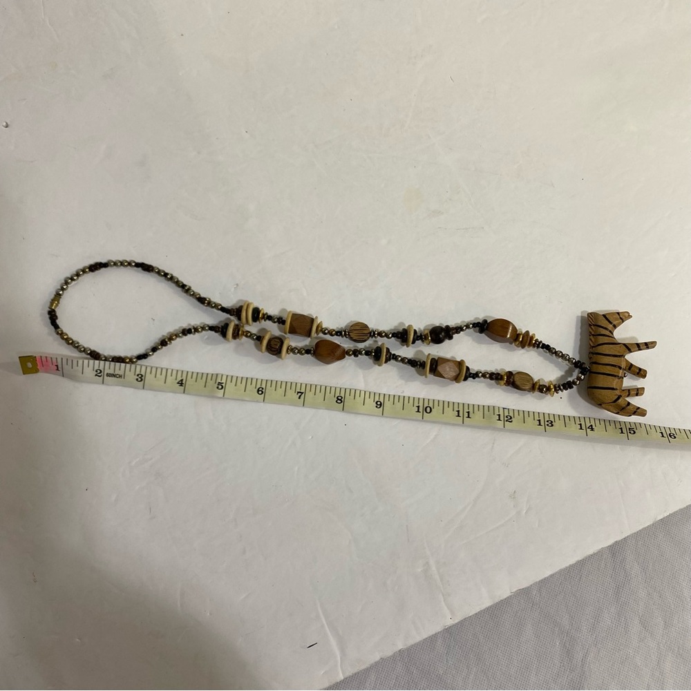 Boho Zebra Pendant Beaded Necklace - Brown - Picture 12 of 15